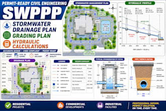 design swppp stomwater drainage plan grading plan hydraulic calculation