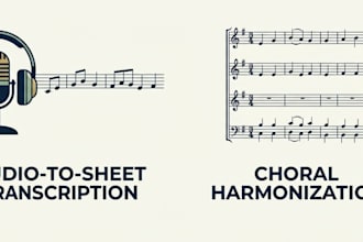 transcribe audio file to music sheet, harmonize melody to satb