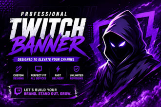 design custom youtube banner, twitch banner and discord banner