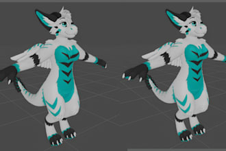 create custom vrchat furry avatar, fursona 3d vtuber model and vrm avatar