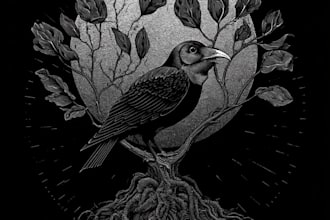 craft detailed dark art with woodcut or linocut style
