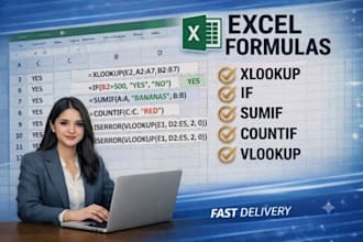 write excel formulas, xlookup, vlookup, and fix errors