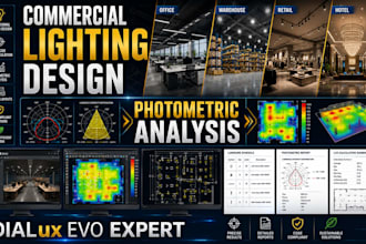 create commercial lighting design, photometric analysis and lighting layouts