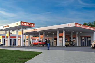 reconstruct 3d feeling station,workshop design,parking center, autos shop render