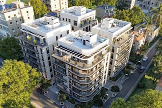 sketchup 3d commercial building,apartment facade design,aerial view revit render