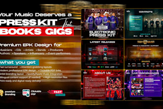 design an epk, press kit, media kit, for dj, singer, author, podcast, model