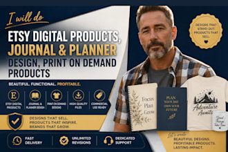 do etsy digital products, journal and planner design,  print on demand products