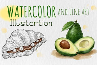 make watercolor line art illustration,  poetry line art