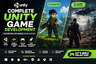 do complete unity game development, 2d character, 3d video game development