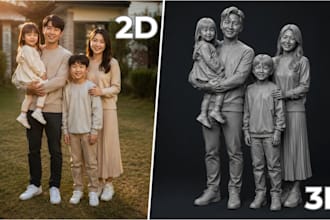 sculpt your photo from 2d to 3d realistic head bust model photo to stl file
