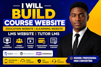 build course website,education website,elearning website,lms website, tutor lms