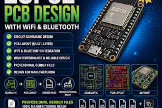 esp32 pcb design with wifi bluetooth, circuit schematic, pcb layout and gerber