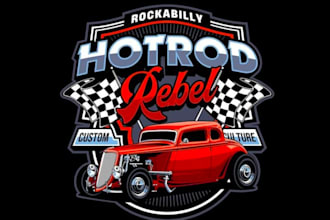 create custom vintage racing car logo with t shirt design
