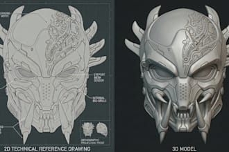 sculpt 3d cosplay helmet, oni mask, 3d armor, cosplay mask model stl 3d printing