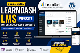 build learndash lms website for online courses, student dashboard and elearning