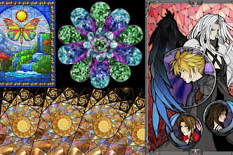 create custom stained glass digital art and illustration designs