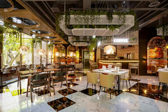 redesign cafe architect, restaurant interior rendering, 2d plan,furniture layout