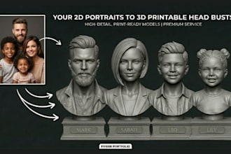 sculpt realistic 2d photo to 3d bust likeness head model custom 3d head stl file
