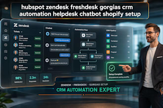 hubspot zendesk freshdesk gorgias crm automation helpdesk chatbot shopify setup