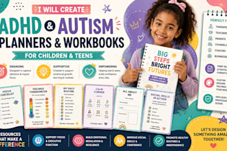 design interactive adhd planners and autism workbooks