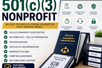 register your 501c3 nonprofit, prepare irs form 1023, and draft bylaws