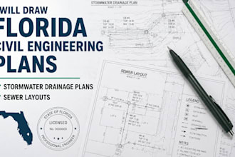 draw florida civil engineering plans, stormwater drainage plans, sewer layouts