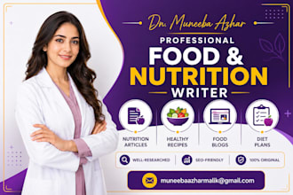 write SEO nutrition articles, healthy recipes, food blogs and diet plans