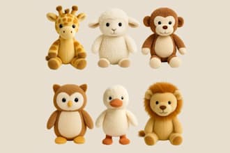 create custom plushie reference sheet for stuffed animal character design