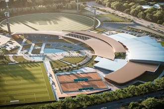 render game center, 3d sport complex facilities, master plan design, landscape