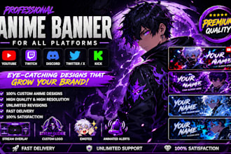 design awesome anime banner for youtube, twitch, discord, twitter and kick