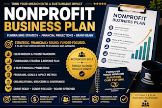 write a nonprofit business plan and fundraising strategy for grants and donors