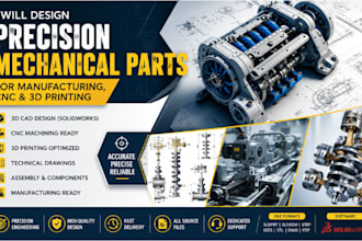 design precision mechanical parts for manufacturing, cnc and 3d printing