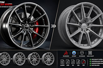 design custom 3d car wheel, automotive rim, cad design, render in solidworks