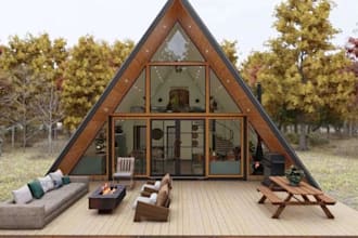 design a frame houses, modern cabins, tiny homes, and realistic 3d renderings