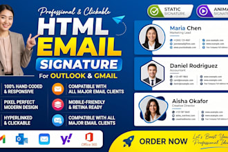 create outlook gmail signature, html clickable email signature, responsive