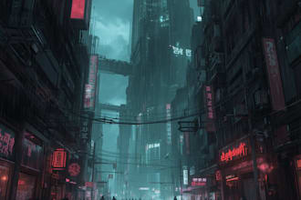 create science fiction, dystopian, cyberpunk illustration
