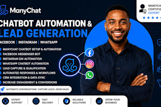 setup manychat chatbot automation facebook instagram whatsapp lead generation