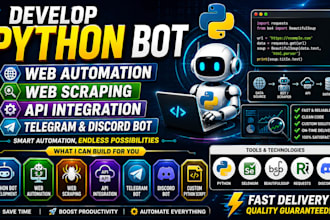 build python bot, api boot, telegram discord bot, web bot, python application