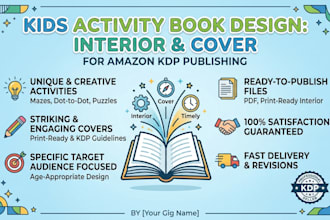 design kids activity book interior and cover for amazon KDP publish
