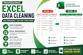 clean, format, merge, split excel data
