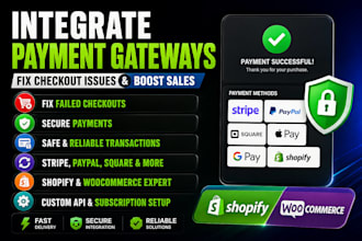 integrate stripe, paypal, square, klarna, apple pay for shopify and woocommerce
