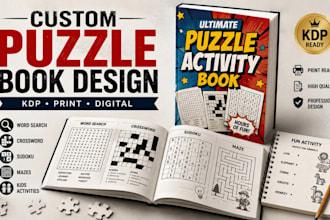 design puzzle activity book, crossword, sudoku, jigsaw for print and digital use