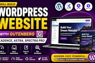 build wordpress website with gutenberg, kadence, astra, spectra pro or elementor