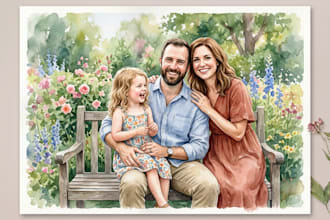 family or couple portrait with realistic watercolor stylish