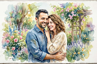 draw a watercolor couple portrait
