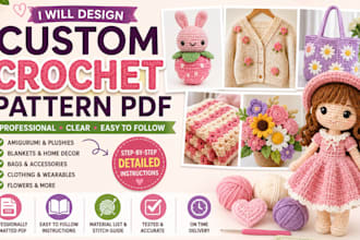 design custom crochet pattern PDF for amigurumi, plushies  blankets  bags cloths