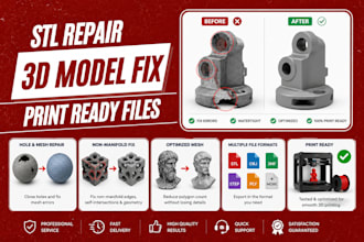 fix, edit, repair, optimize broken stl files, 3d model stl file for 3d printing
