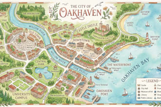 design a watercolor map illustration of your city or venue