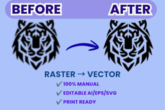 manually vector trace, redraw logo, image to svg, ai, eps