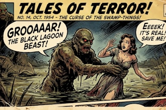 create vintage horror illustration with comic art style